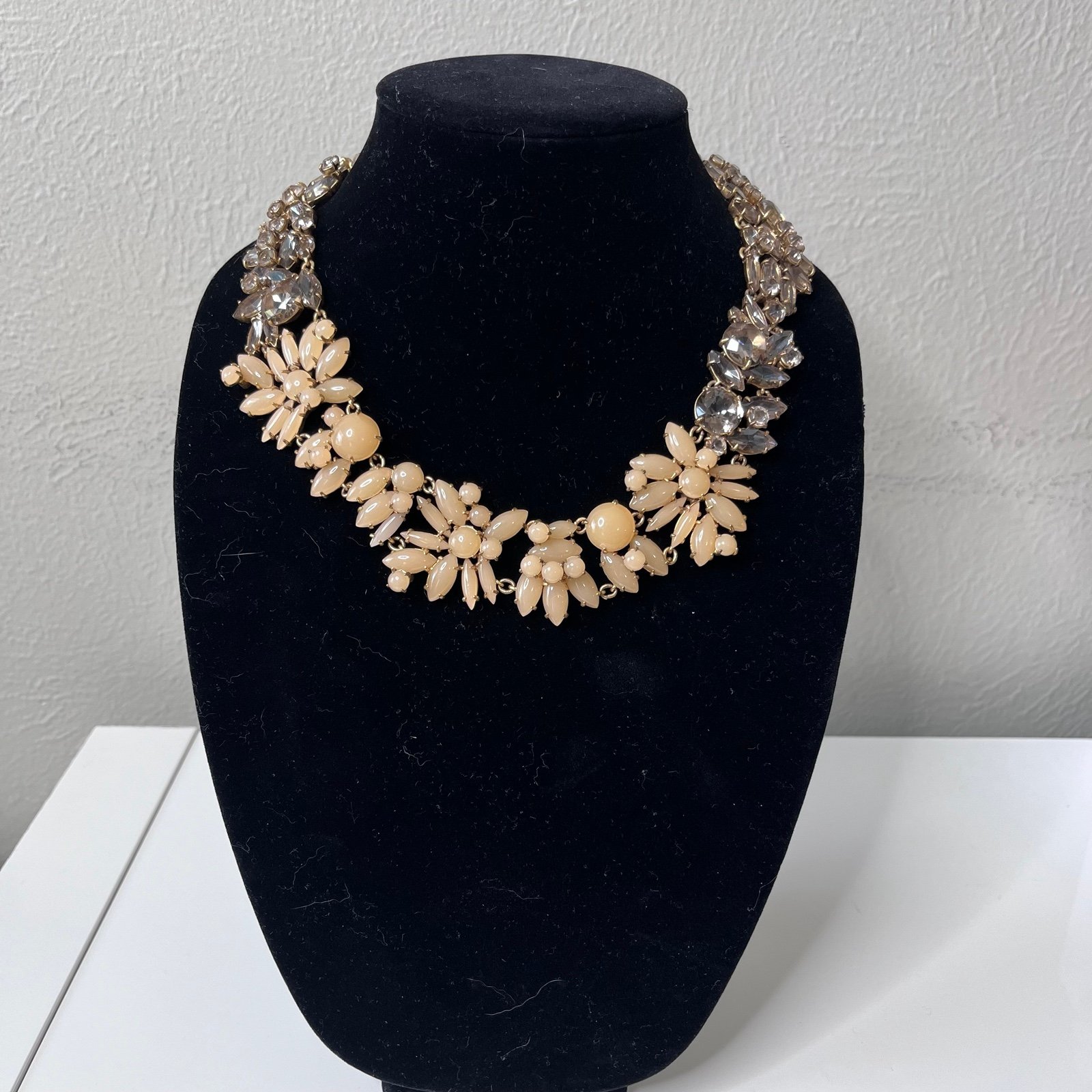J Crew brûlée statement necklace smoky gray and beige