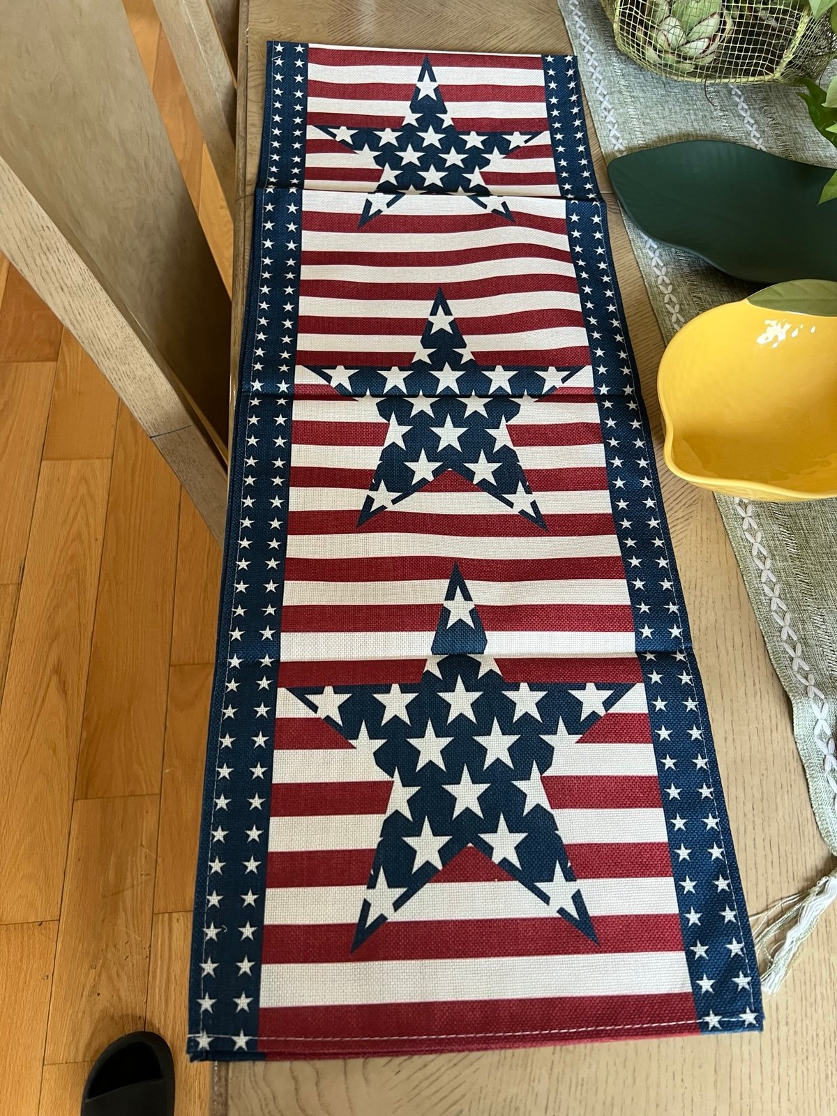 Red, white and blue wooden decor, table runner
