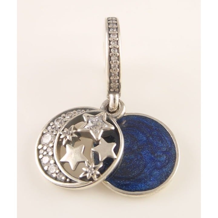 New VINTAGE NIGHT Authentic PANDORA Blue MOON, STARS & SKY Dangle Charm 791993CZ