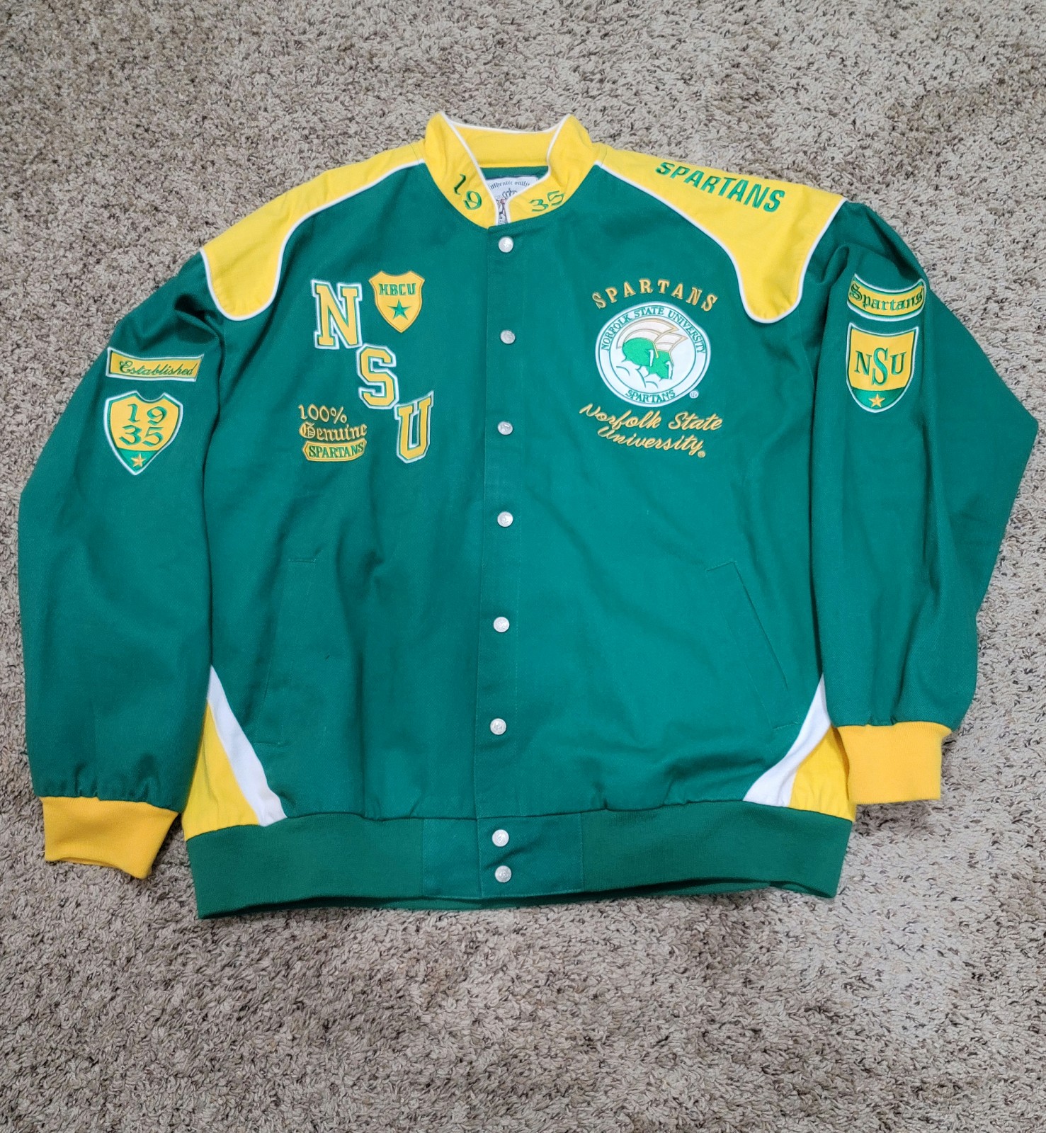 Norfolk State Spartans University Letterman, racing jacket.