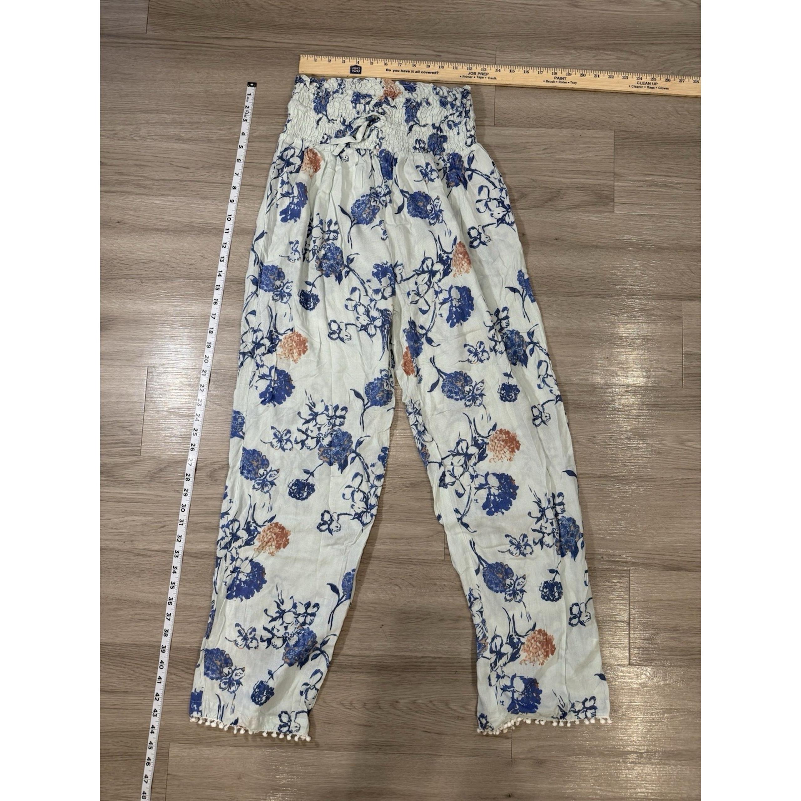 World Market Women's Size L/XL Pants Floral Light Blue