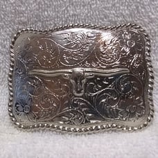 Silver Shiny Swirl Flower Filigree Texas Longhorns Western Belt Buckle Excellent
