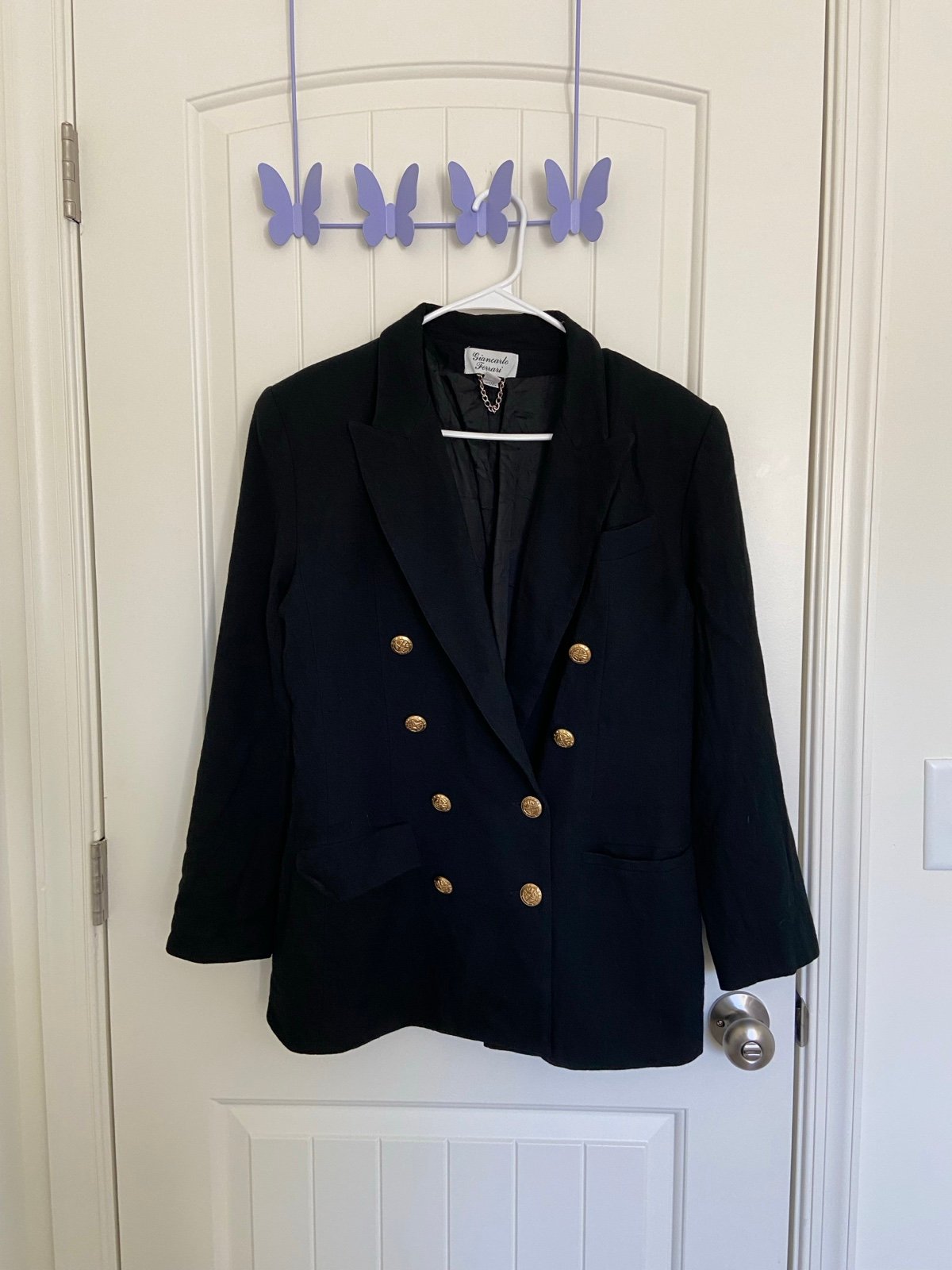 EUC Vintage Giancarlo Ferrari women’s black pure wool peacoat blazer jacket 10