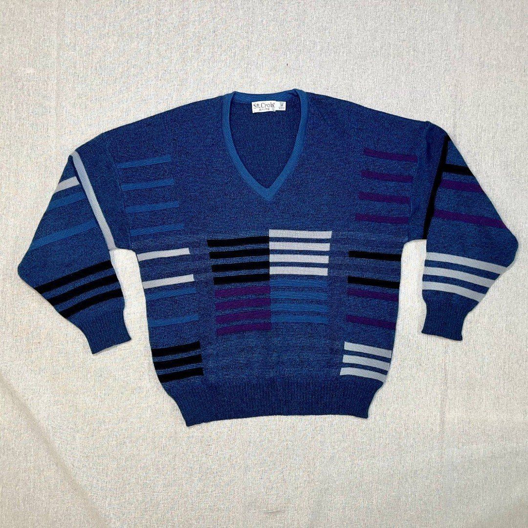 St. Croix Knits | Vintage 90s Wool & Mohair Blue Long Sleeve Sweater | Medium