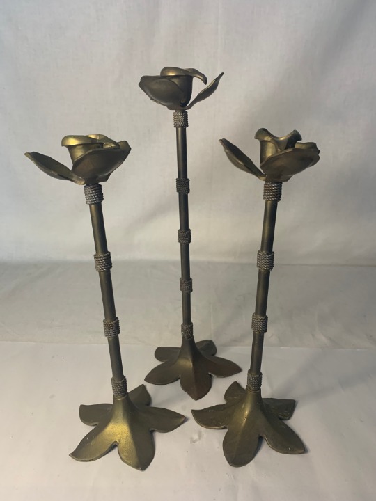 Taper Candle Holders Flower Brass Candlesticks Holders Set of 3