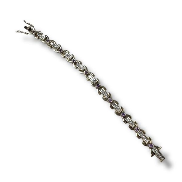 Vintage Sterling Tennis Bracelet Crystal & Amethyst Purple Stones Gold Bond 7.5”
