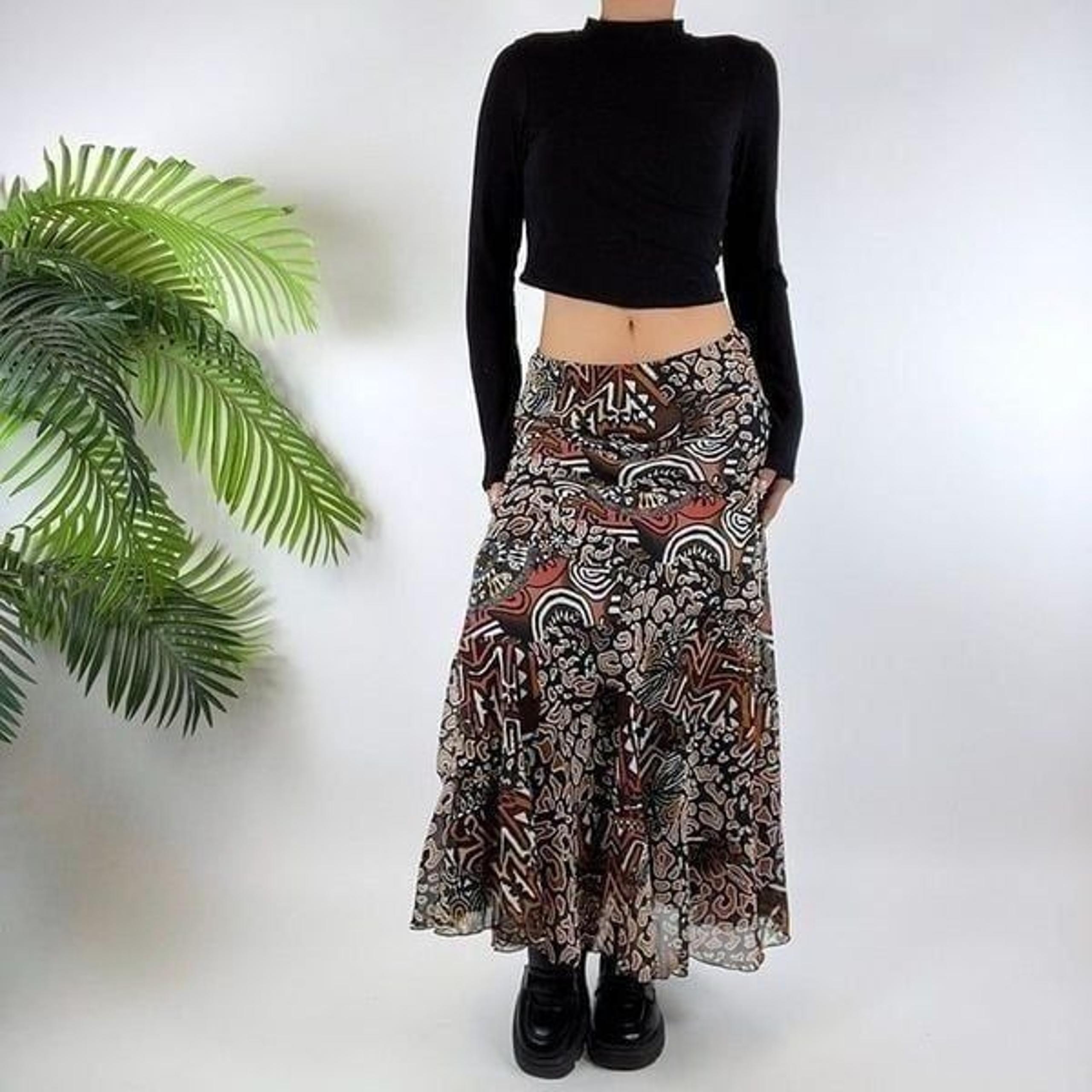 Vintage Ruby Rd. Bohemian Fairy Grunge Abstract Low Rise Chiffon Midi Skirt / 10