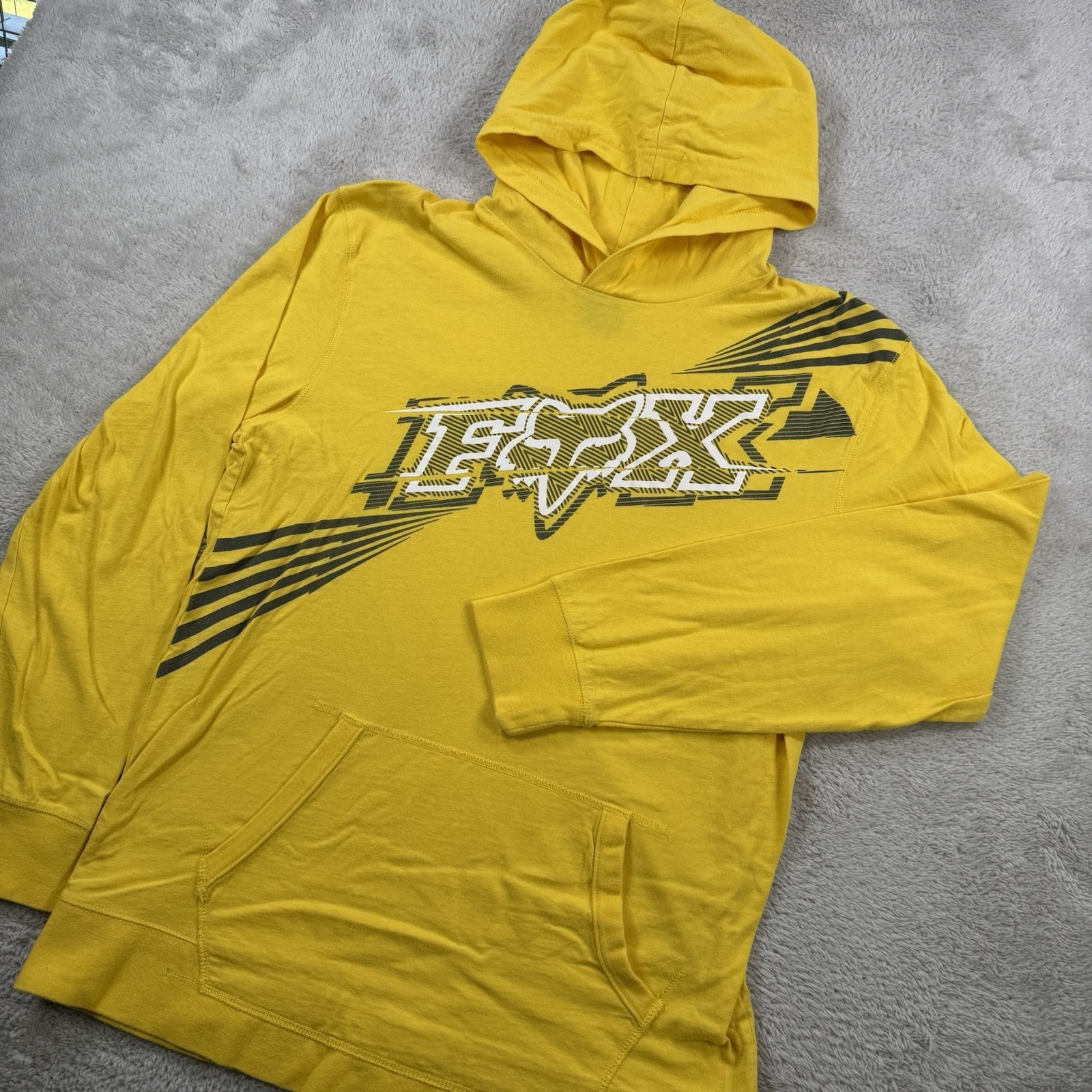 VTG Fox Racing Shirt Mens Large Yellow Y2K Hooded Long Sleeve Grunge Motocross