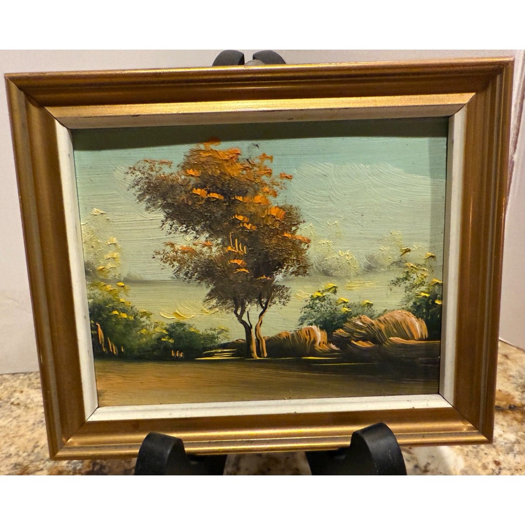 Vintage Miniature Oil Painting on Cardboard Orange Tree Madrid Spain