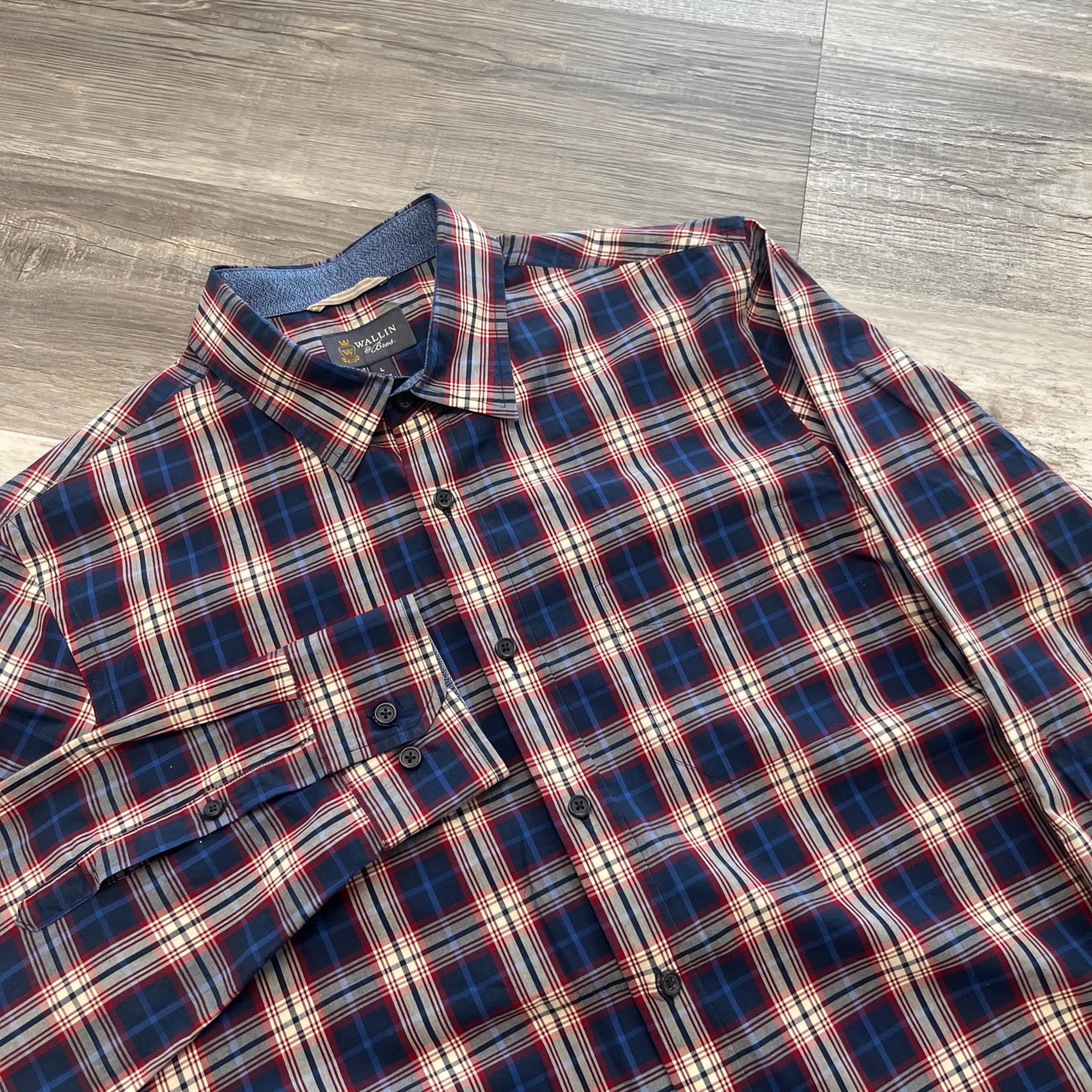 Wallin & Bros Red Blue White Black Lightweight Mens L Button Down Shirt Preppy