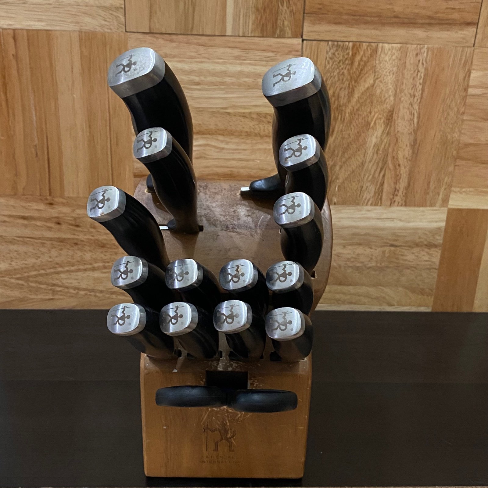 J.A. Henckels International Silver Cap 16-pc Knife Set with Wood Block Holder