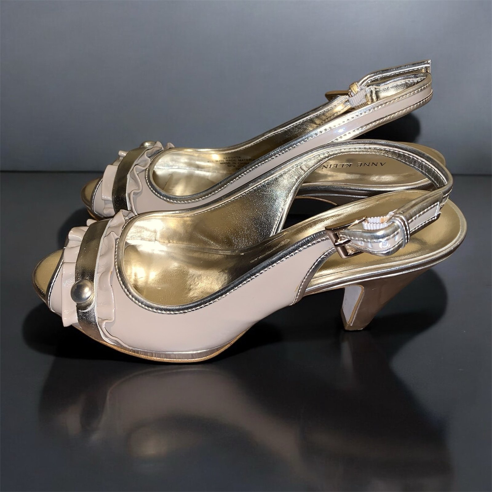 Gold & tan Anne Klein peep toe heels