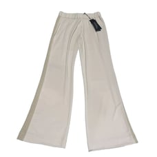 Tricot Chic Beige Trousers With Gold Knit Wide Bend On Side Made In Italy Size 6