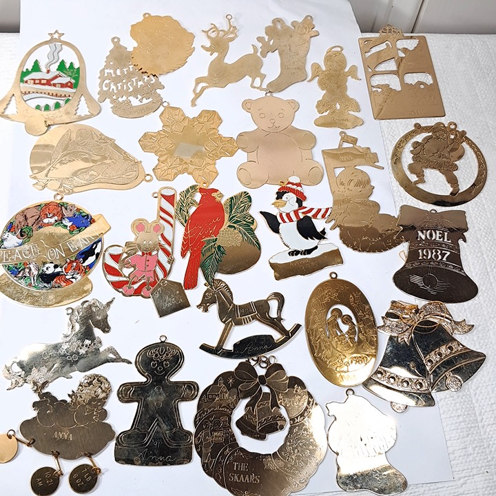 Vintage Brass Ornament Set 25 Gloria Duchin Lillikins Lillian Vernon gold metal