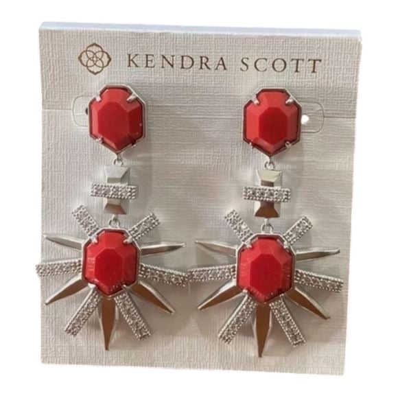 Kendra Scott Allie Statement Drop Earrings Silver and Red New!!