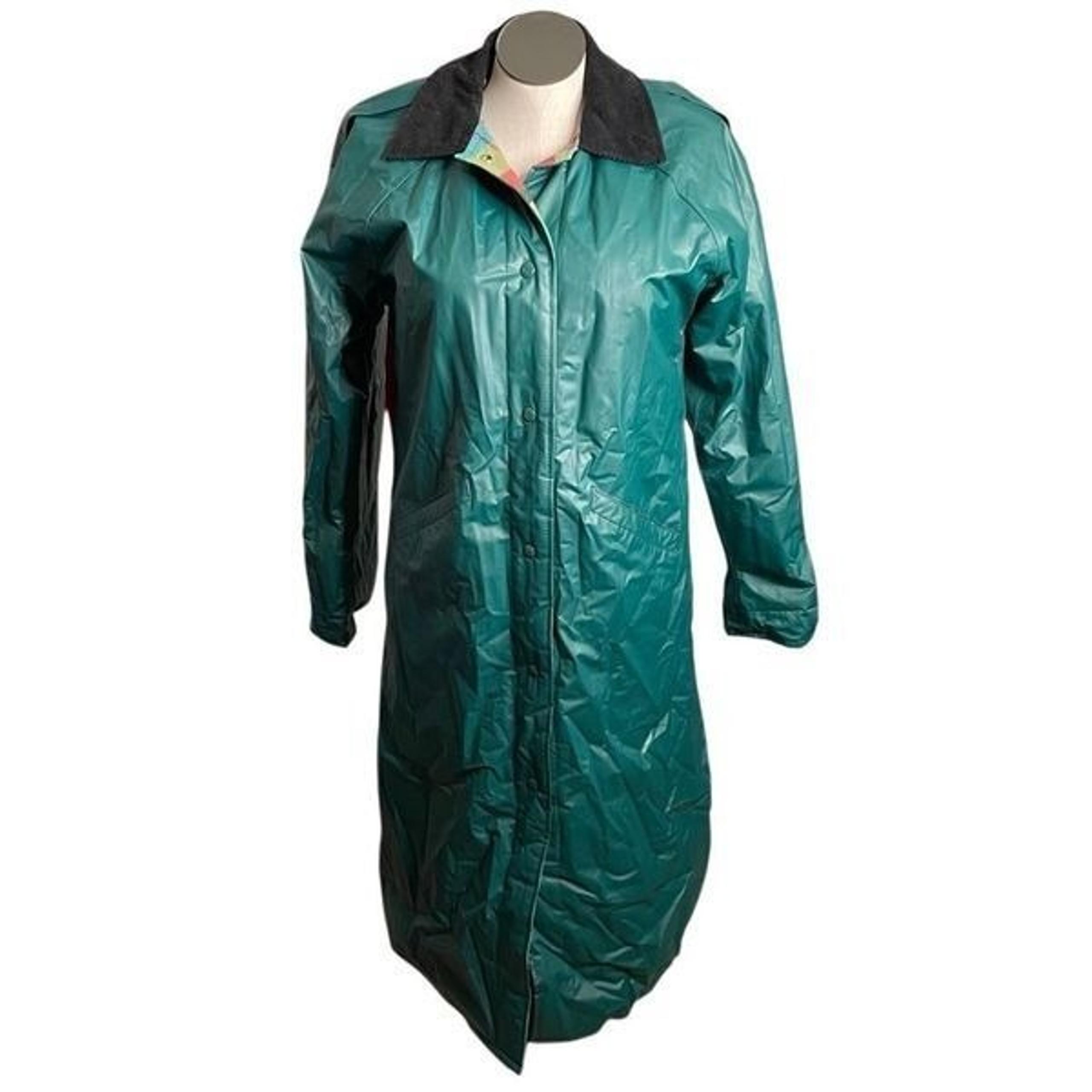 Vtg Misty Harbor Womens Any Weather Slicker Jacket S Teal Flannel Plaid Lined