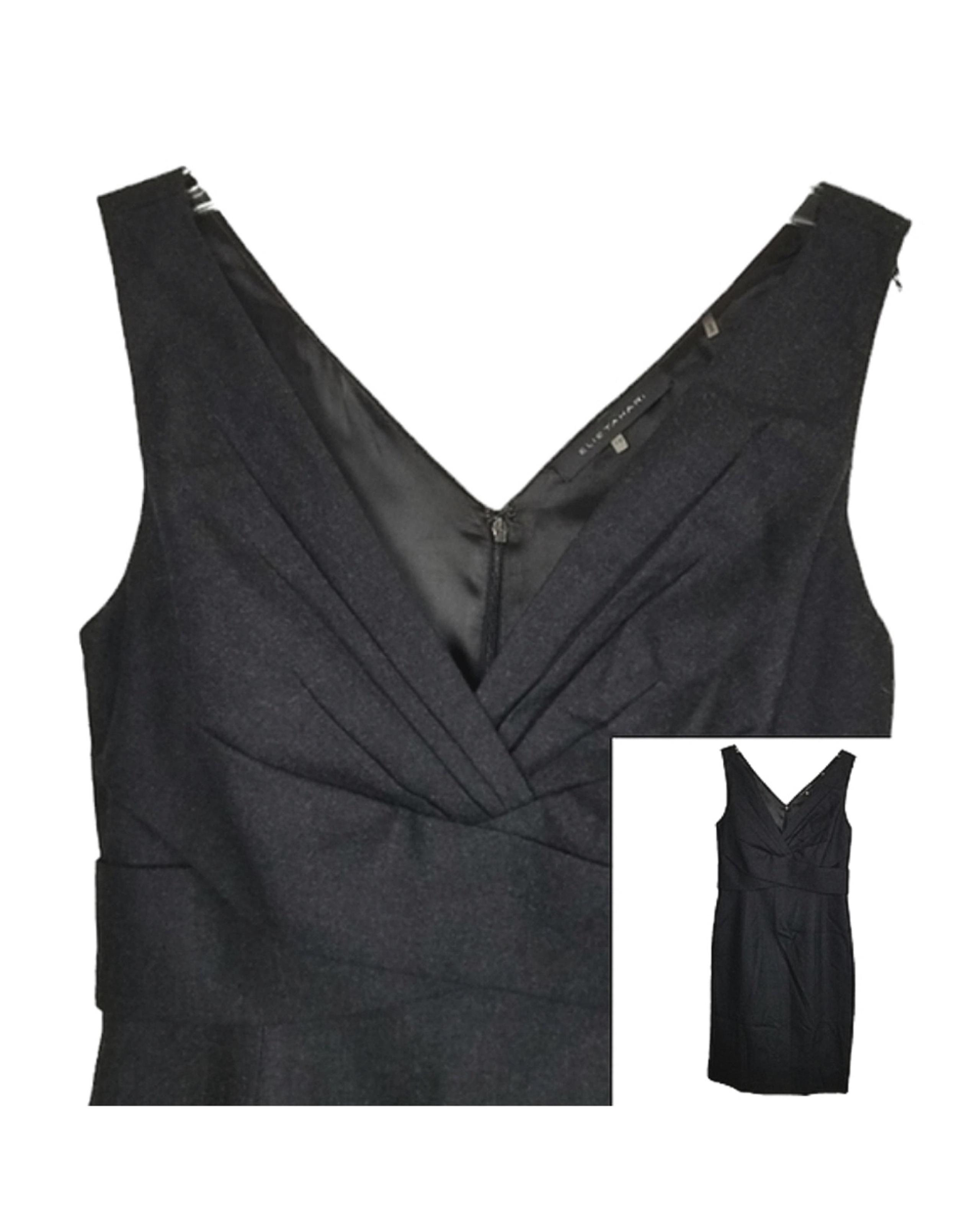 Elie Tahari Sleeveless black Wool Dress V Neck Lined back slit size 6