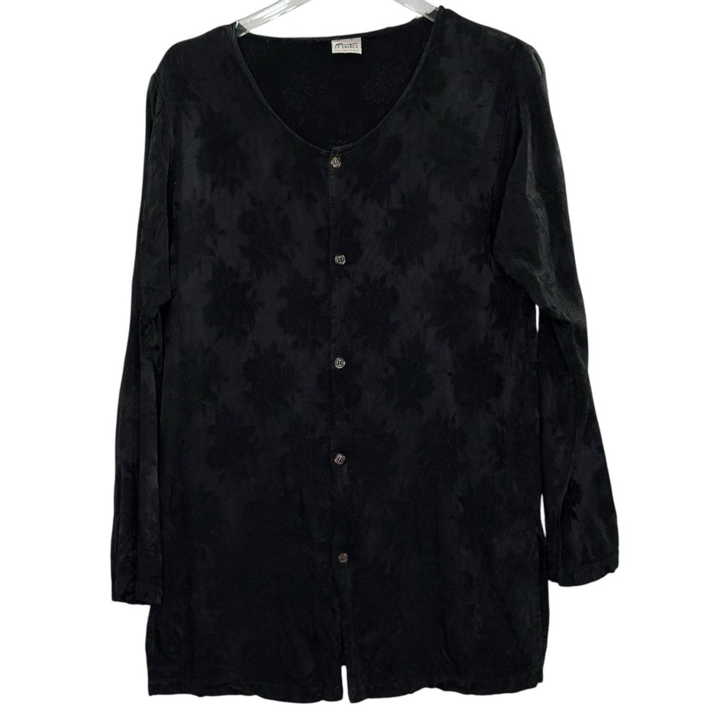 CP Shades S Womens Black Gauzy Jacquard Button Front Tunic Top