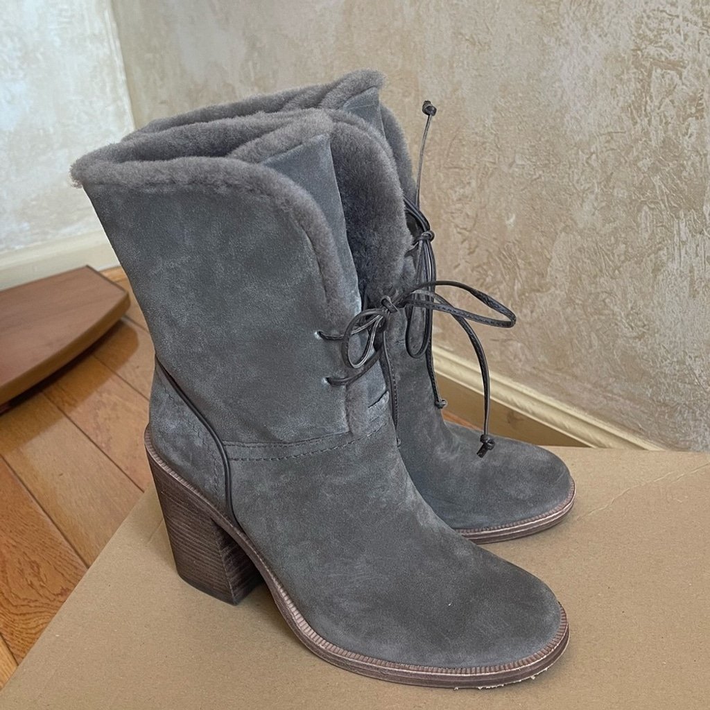 UGG Australia Jerene Suede Shearling Heeled Lace Up Boots