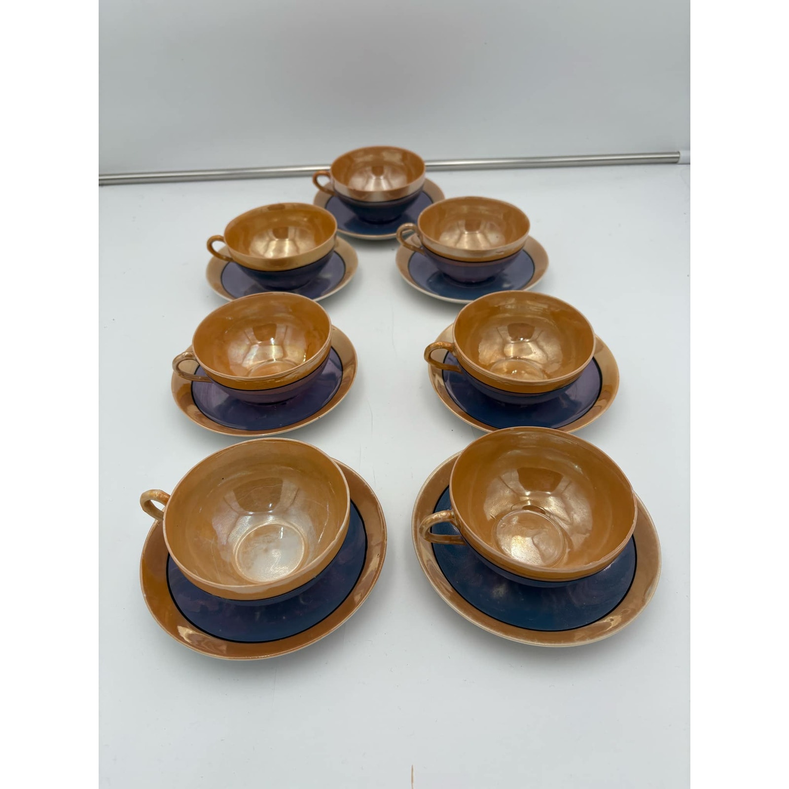Set of 7 1920s-1930s Japanese Takito TT Porcelain Lusterware Tea Cups/Saucers