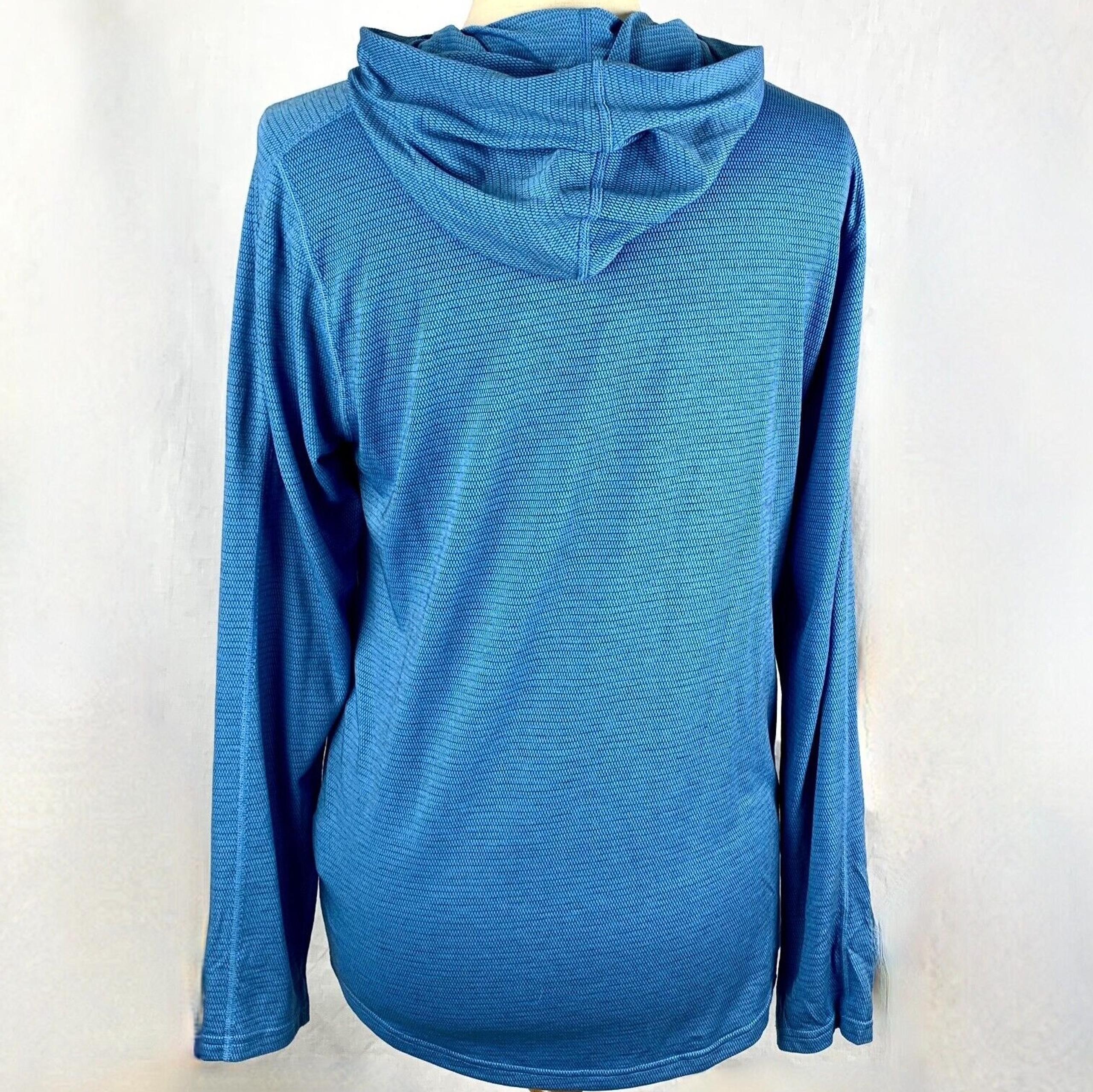 PrAna Beautiful Blue Top S Base Layer with Hood Side Zip Pocket Poly Lyocell