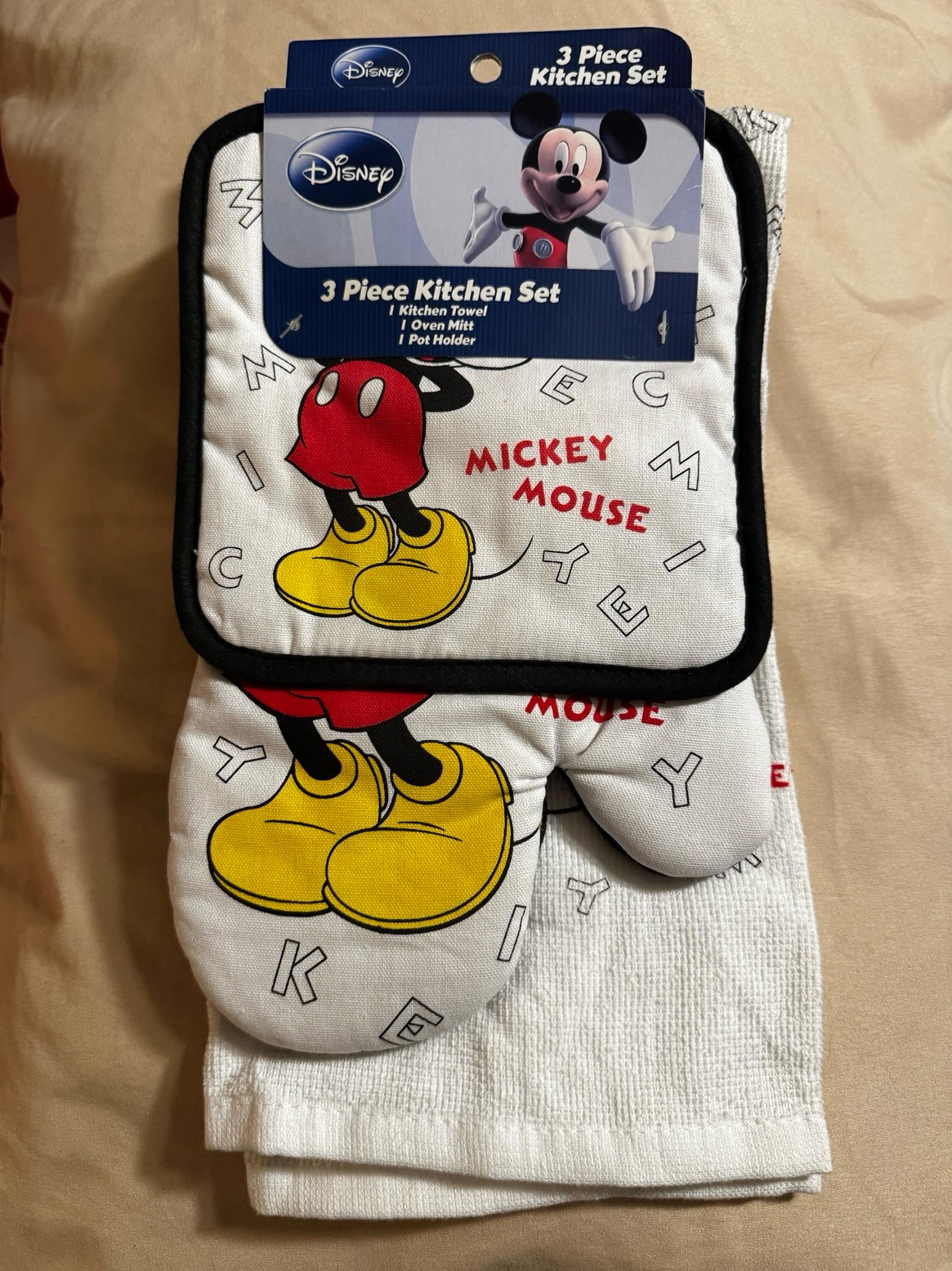 NEW-Disney Mickey Mouse 3 Piece Kitchen Set-Cotton Towel, Mitt & Pot Holder