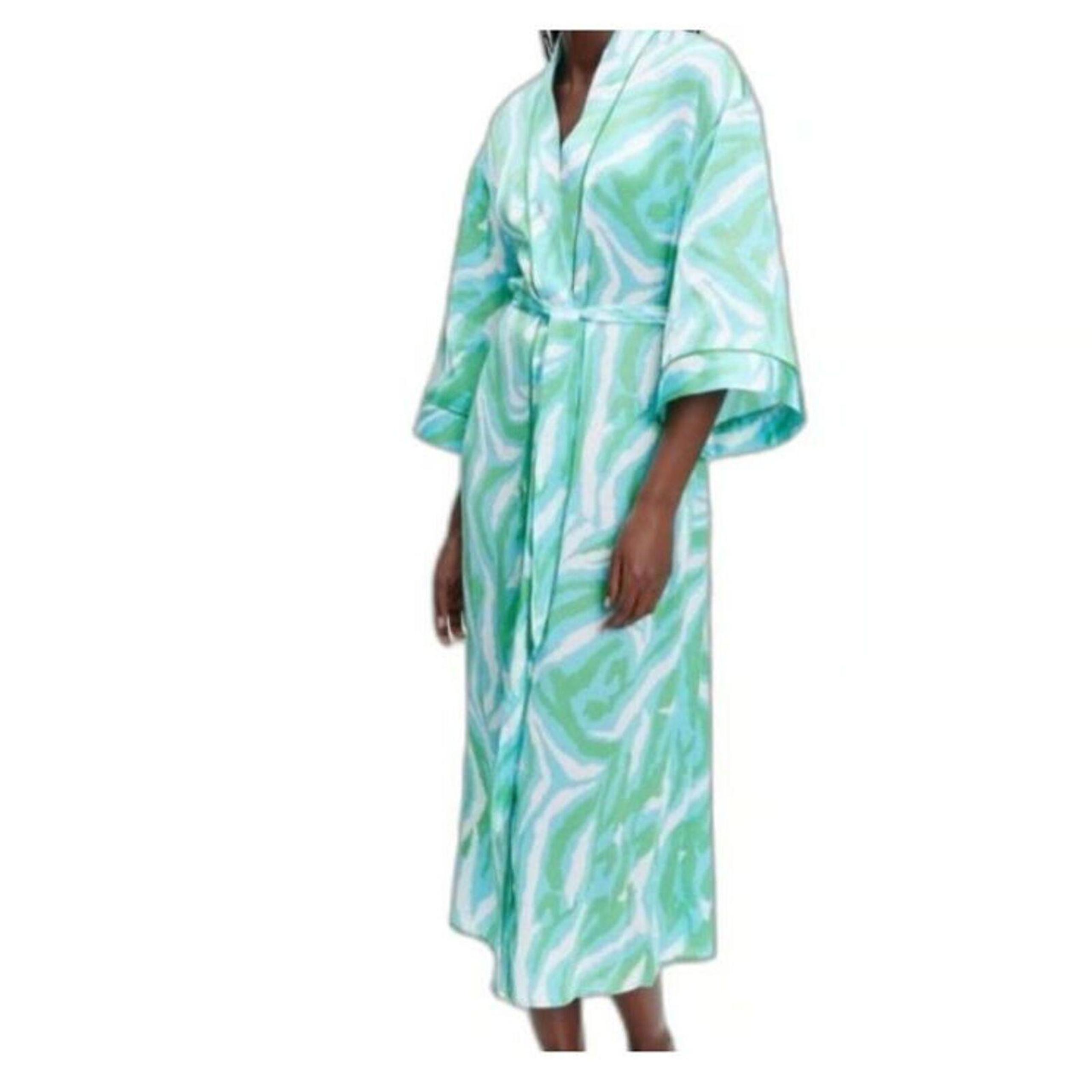 NWT Diane Von Furstenberg Green blue robe long XS sleep mask includ MM41