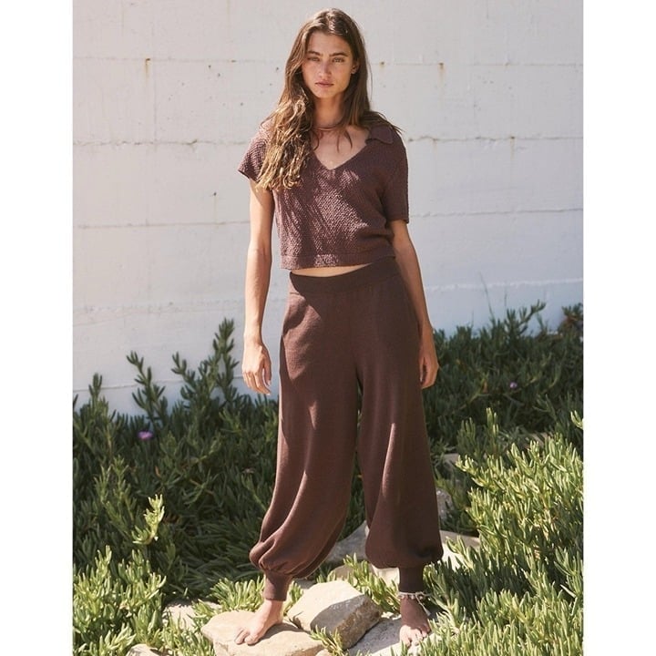NWT Free People Nolan Sweater Set Pants Polo Sweater Matching Two Piece Brown