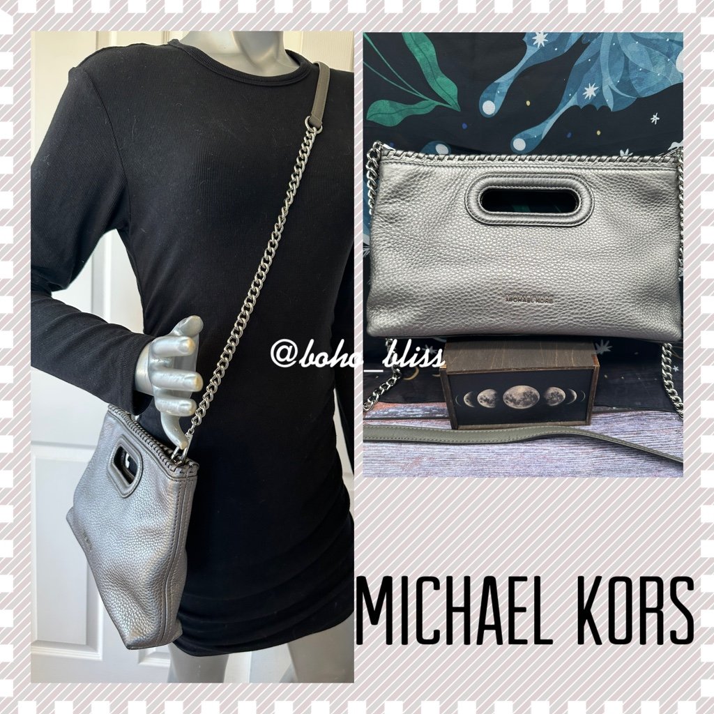MICHAEL KORS Chelsea Metallic Silver Whipped Bag