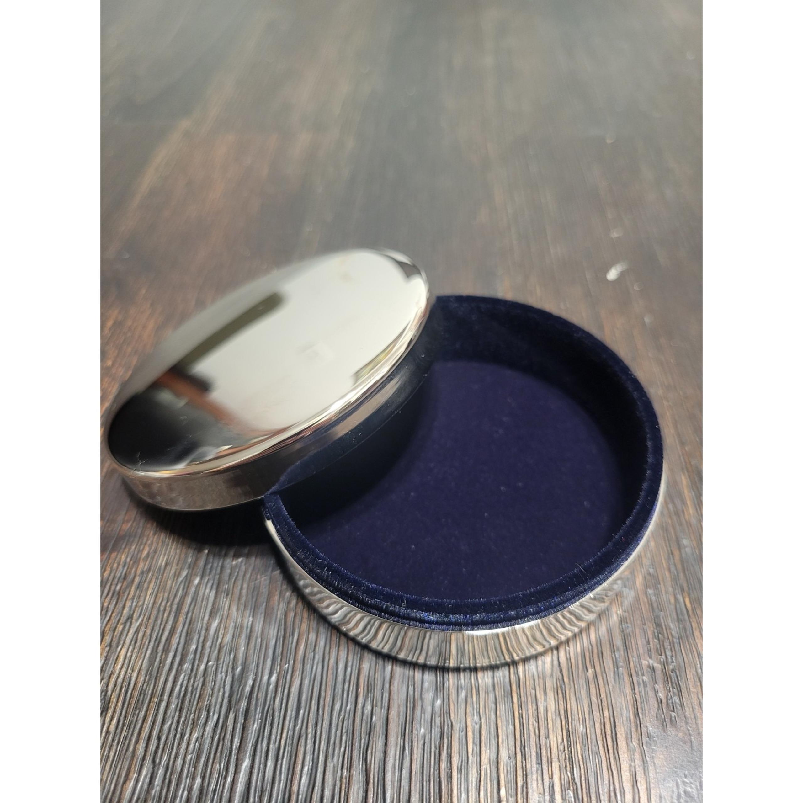 Silver Plated  Jewelry Trinket Round Box With Lid Blue velvet lined