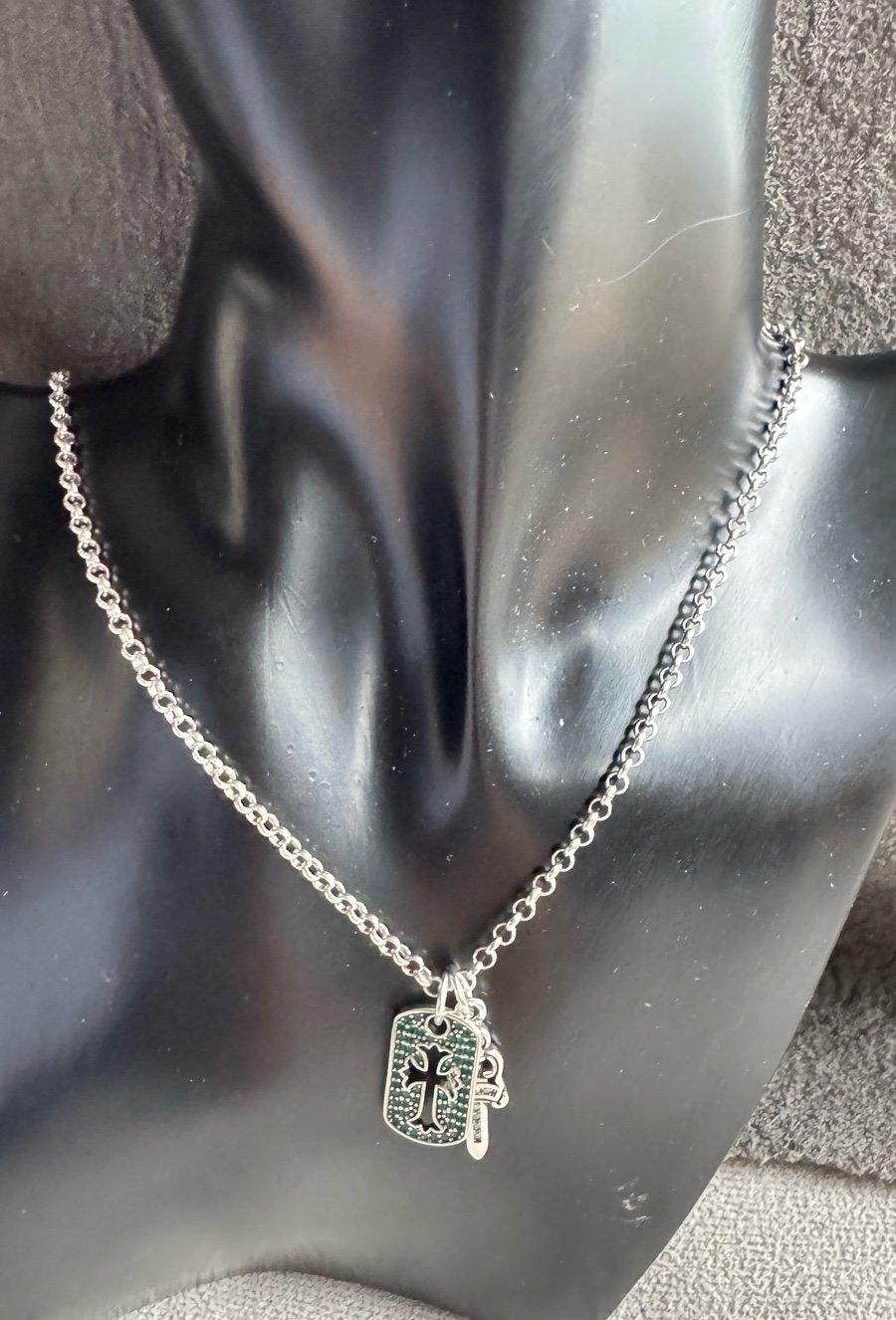 S925 Green crystal Cross plate Necklace