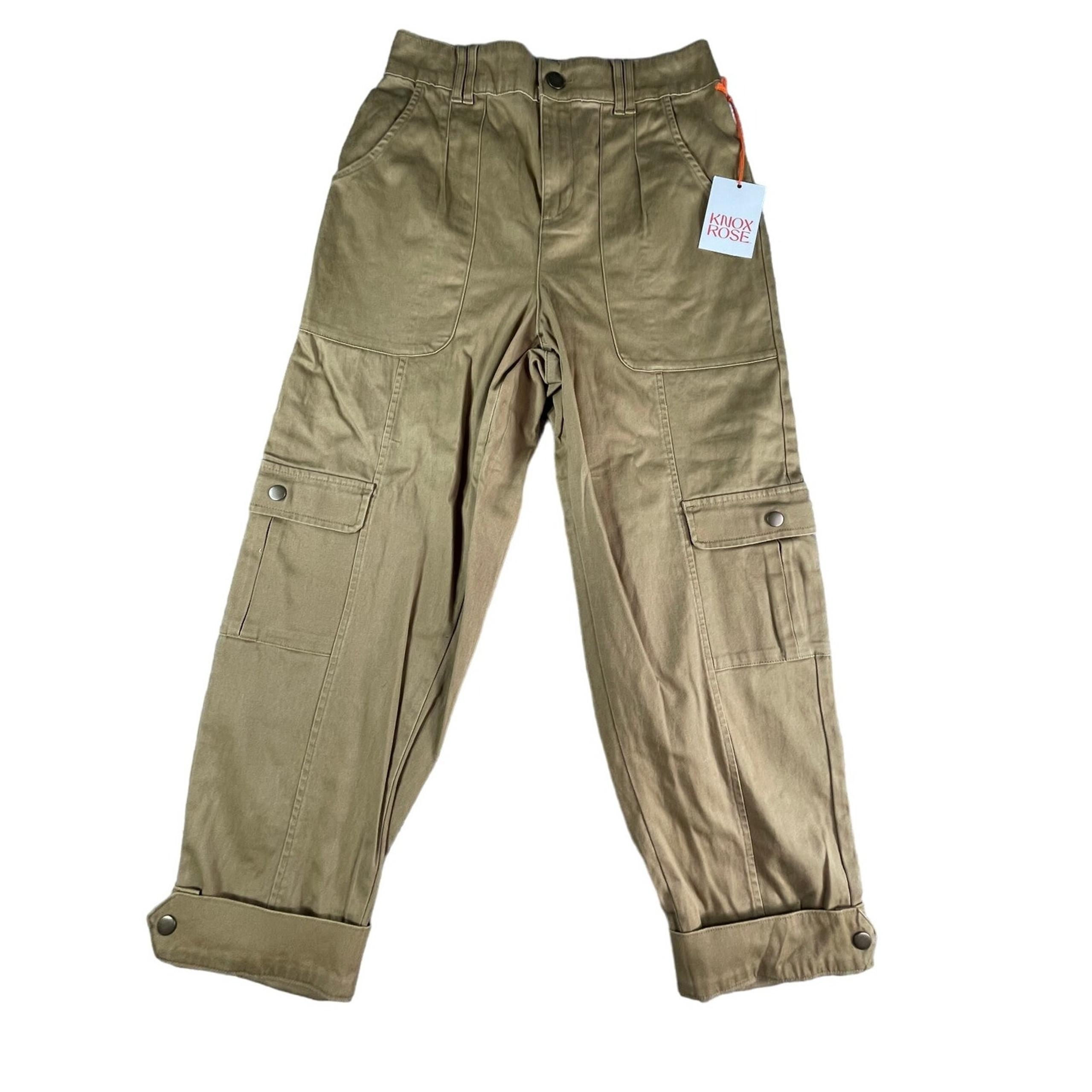 Knox Rose Pants Womens Small Tan Mid Rise Casual Fit Rolled Ankle Cargo NWT