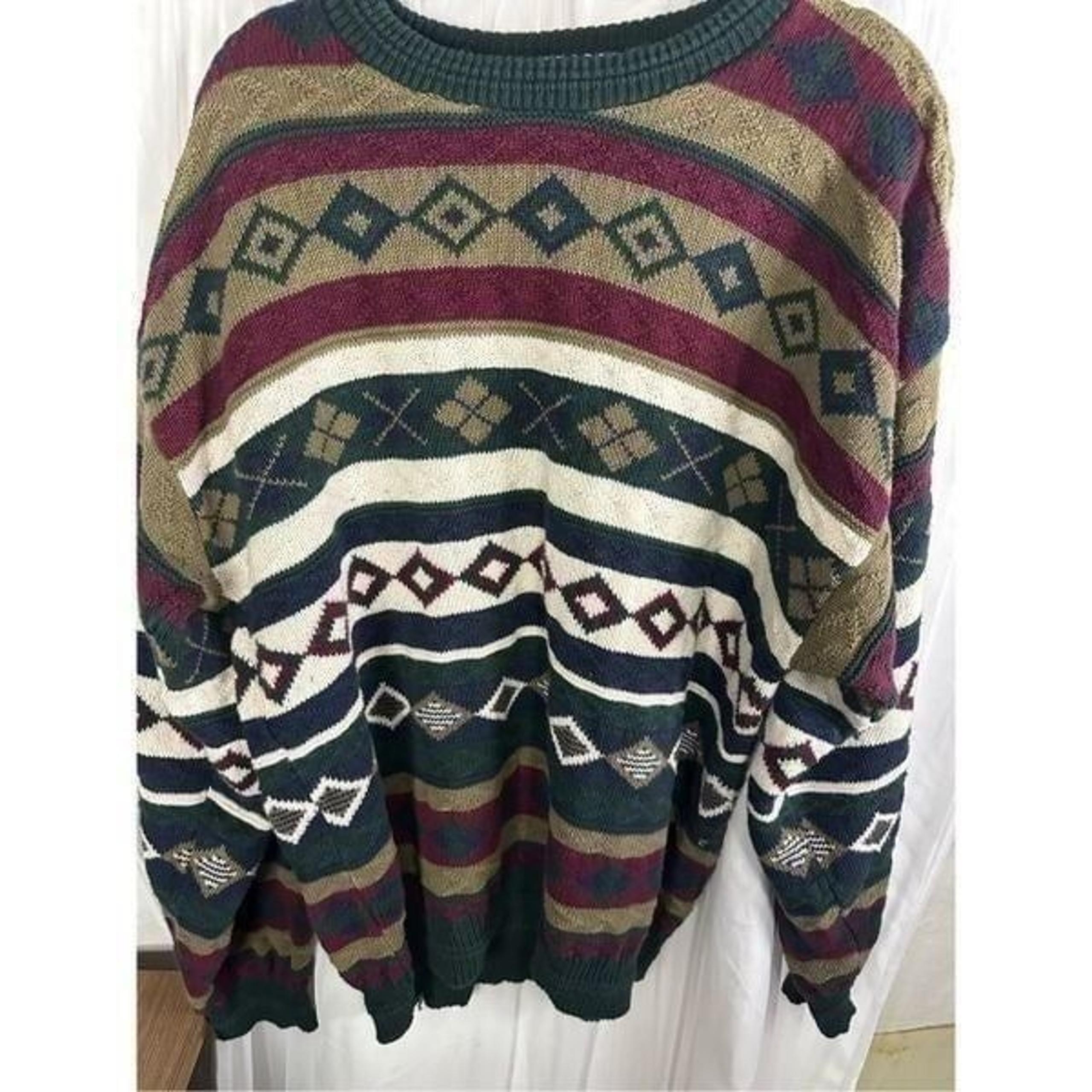 VINTAGE Trader Bay Sweater Mens Large Tall Argyle Knit Made USA 90s