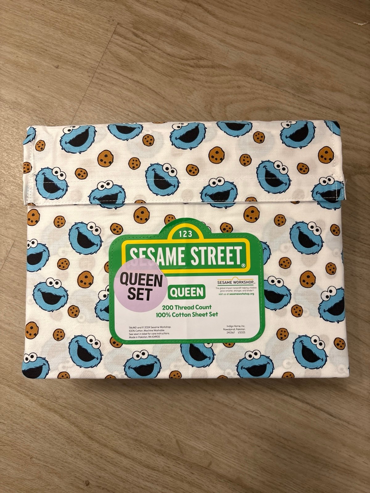 Queen Sesame Street Cotton Sheet Set Cookie Monster new