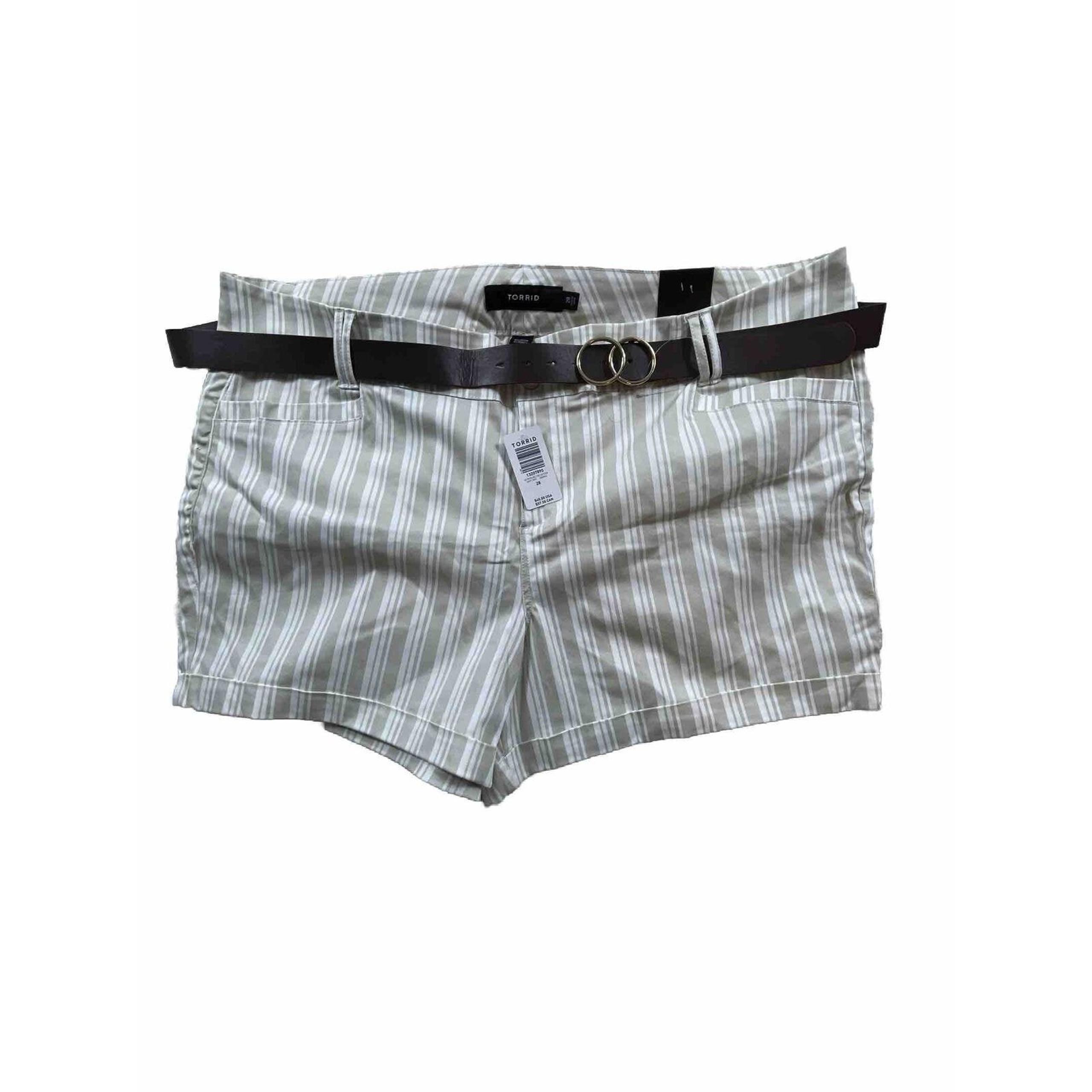 Torrid Womens Shorts 28 Stretch Striped Cotton Twill Beige White With Cuffs