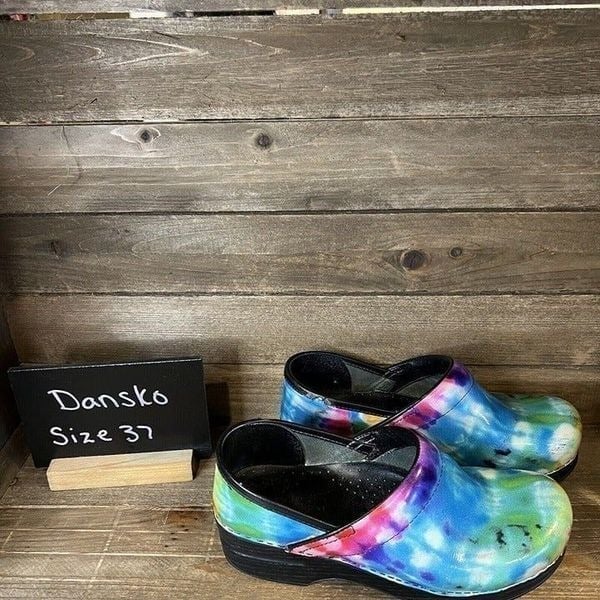 Womens Dansko Leather Tie Dye Comfort Clogs Mules Shoes Size EUR 37 US 6.5 7 M