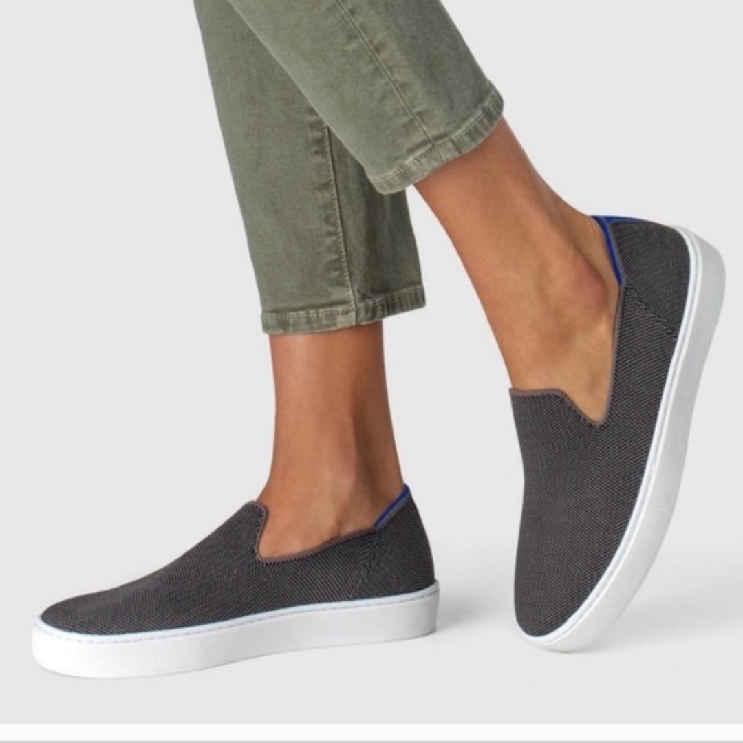 Rothy’s The Original Slip On Sneaker Steel Gray with extra pair of camo insole