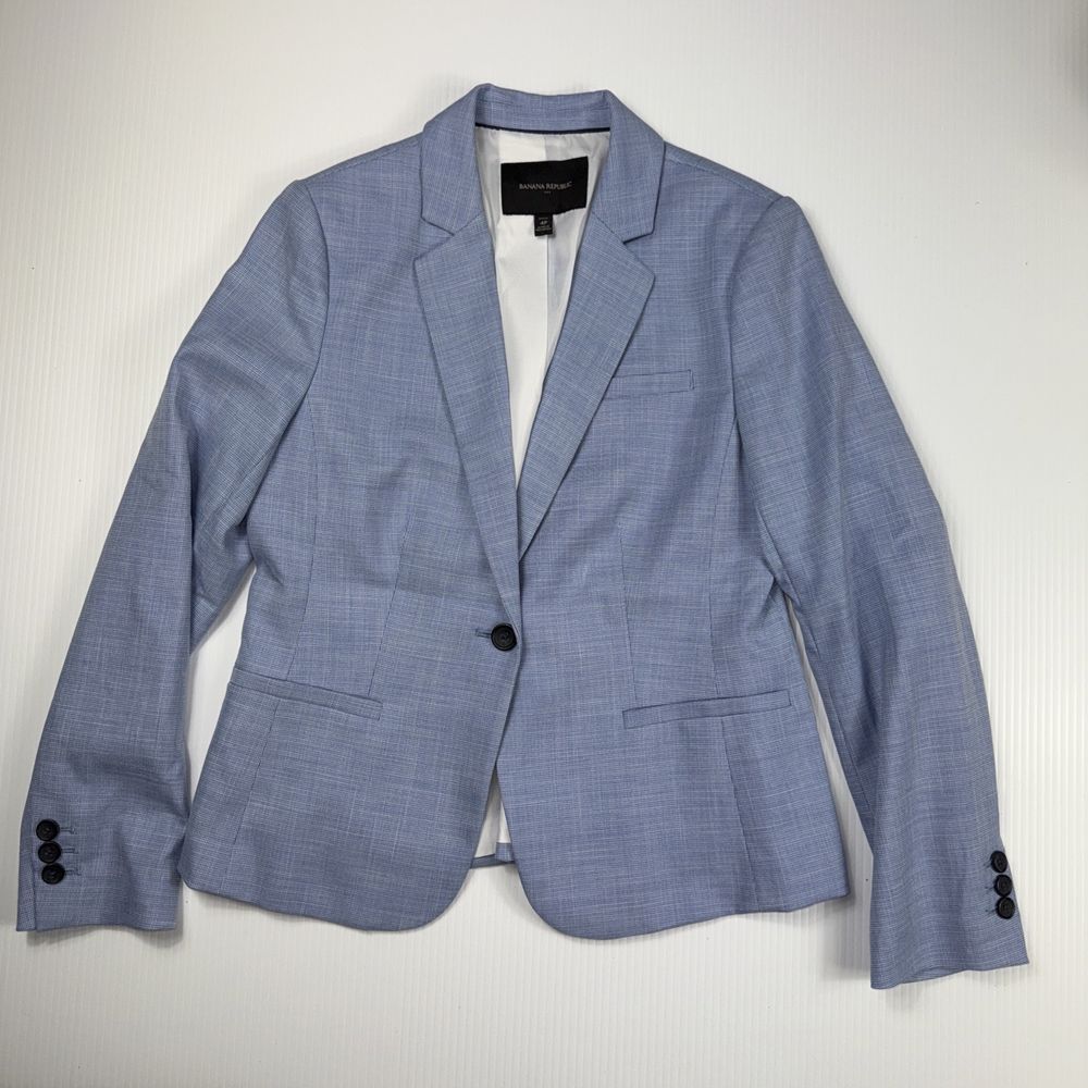 Banana Republic Blue Check Blazer Jacket Womens Size 4P