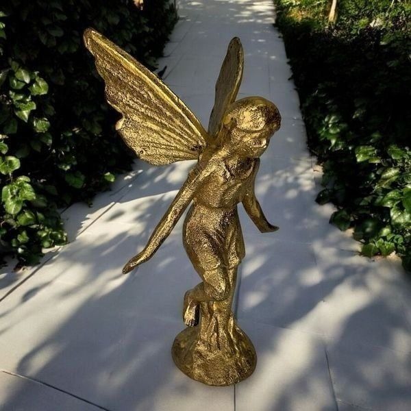 Cast Iron Nymph Statue Antique Verdigris Fairy Angel Home Garden Ornament 7”