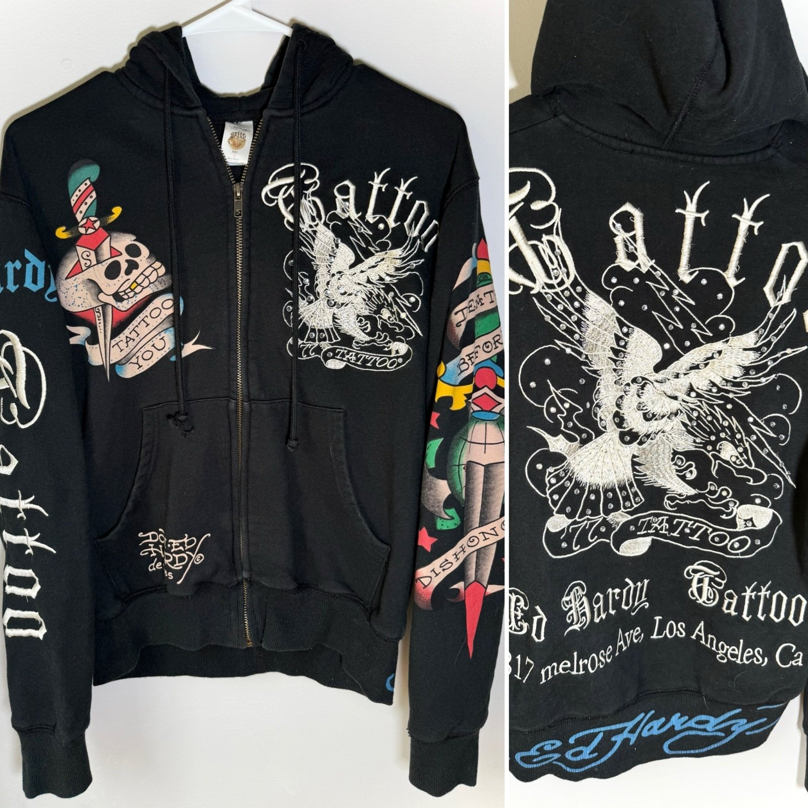 Y2K Vintage Ed Hardy Tattoo Hooded Sweatshirt Zip