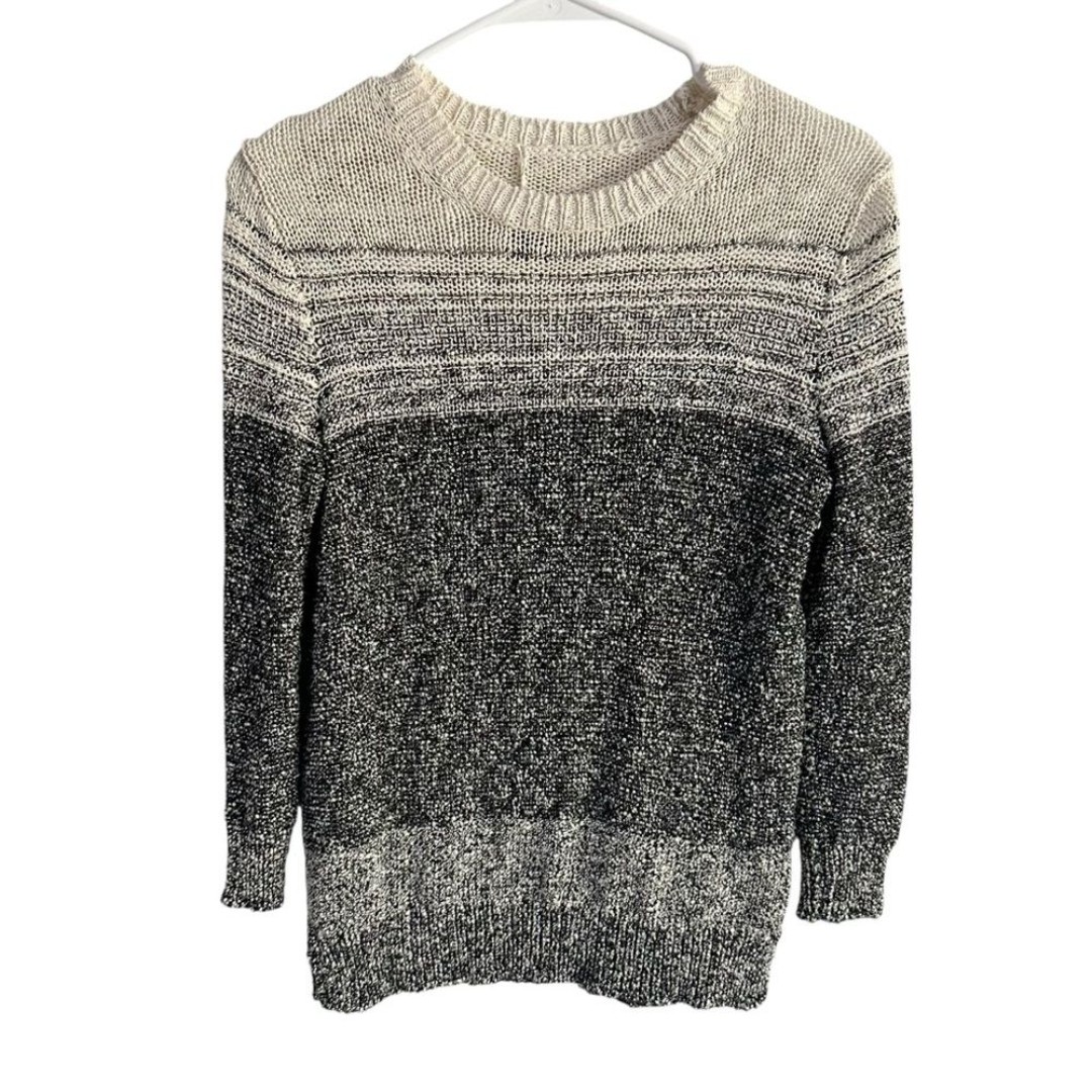 Theory Rainee Marled Knit Ombre Stripe Crewneck Sweater Cream Black Size Small