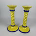 Two Andrea by Sadek Candle Stick Holder Pair Vintage Yellow Swirl Spiral