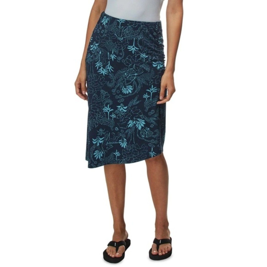Patagonia Navy 'Dream Song' Tropical Island Print Midi Skirt
