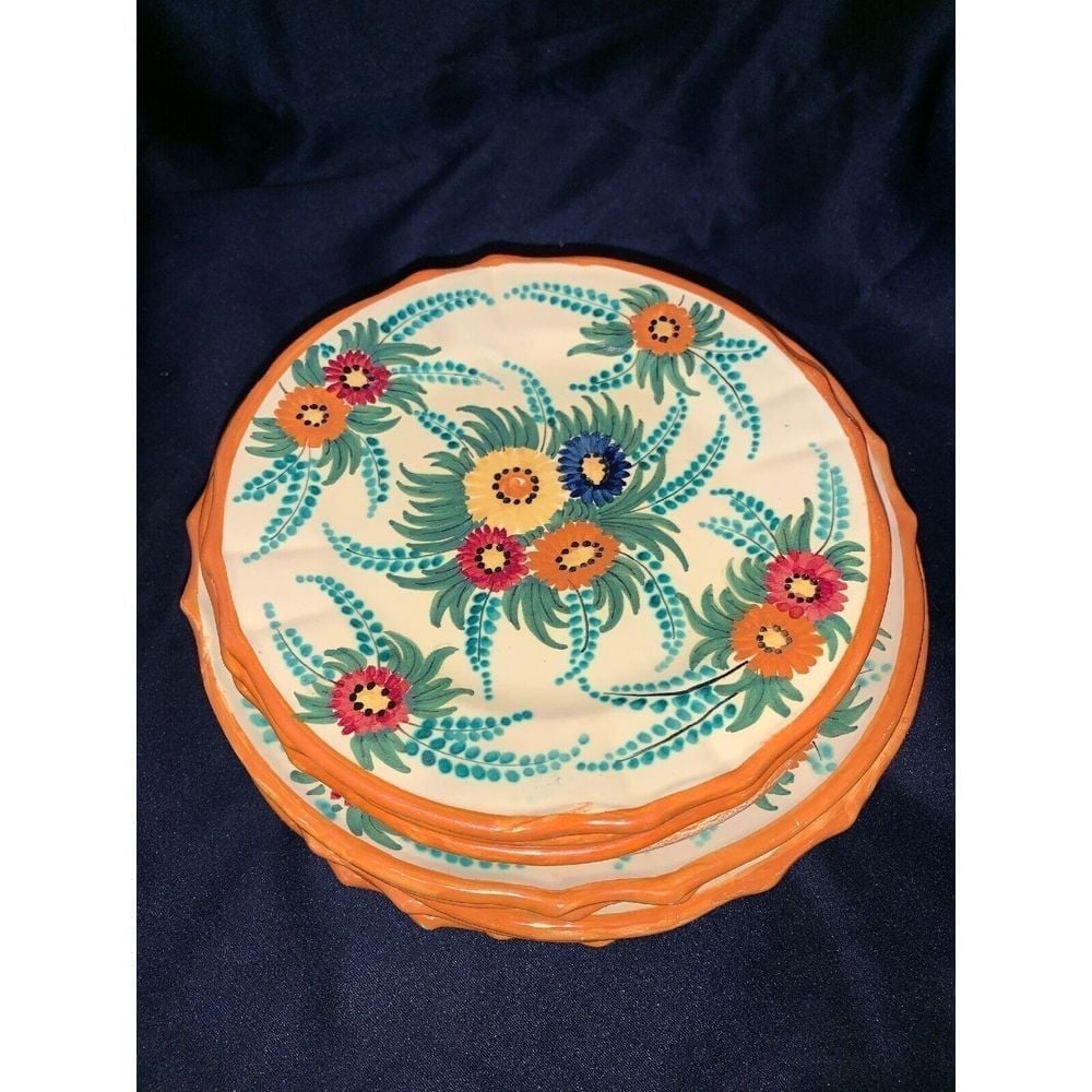12 San Grazia Deruta Italy Art Pottery Orange Rim Scalloped Plate Floral