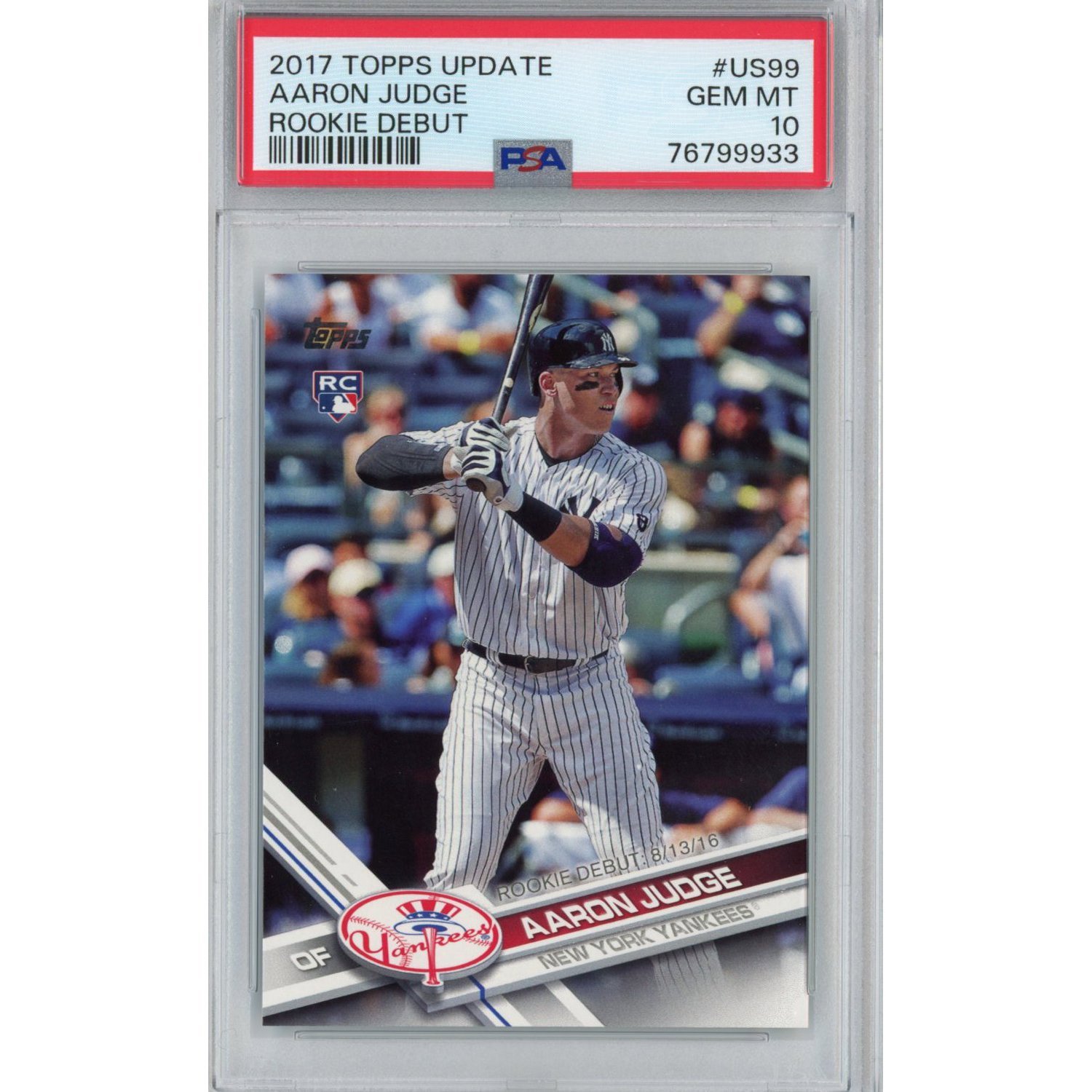 Graded 2017 Topps Update Aaron Judge #US99 Rookie Debut  Card PSA 10