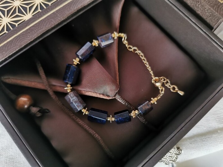 RARE 14k gold Natural Blue Premium Sugilite Stone bead Crystal Chain Bracelet