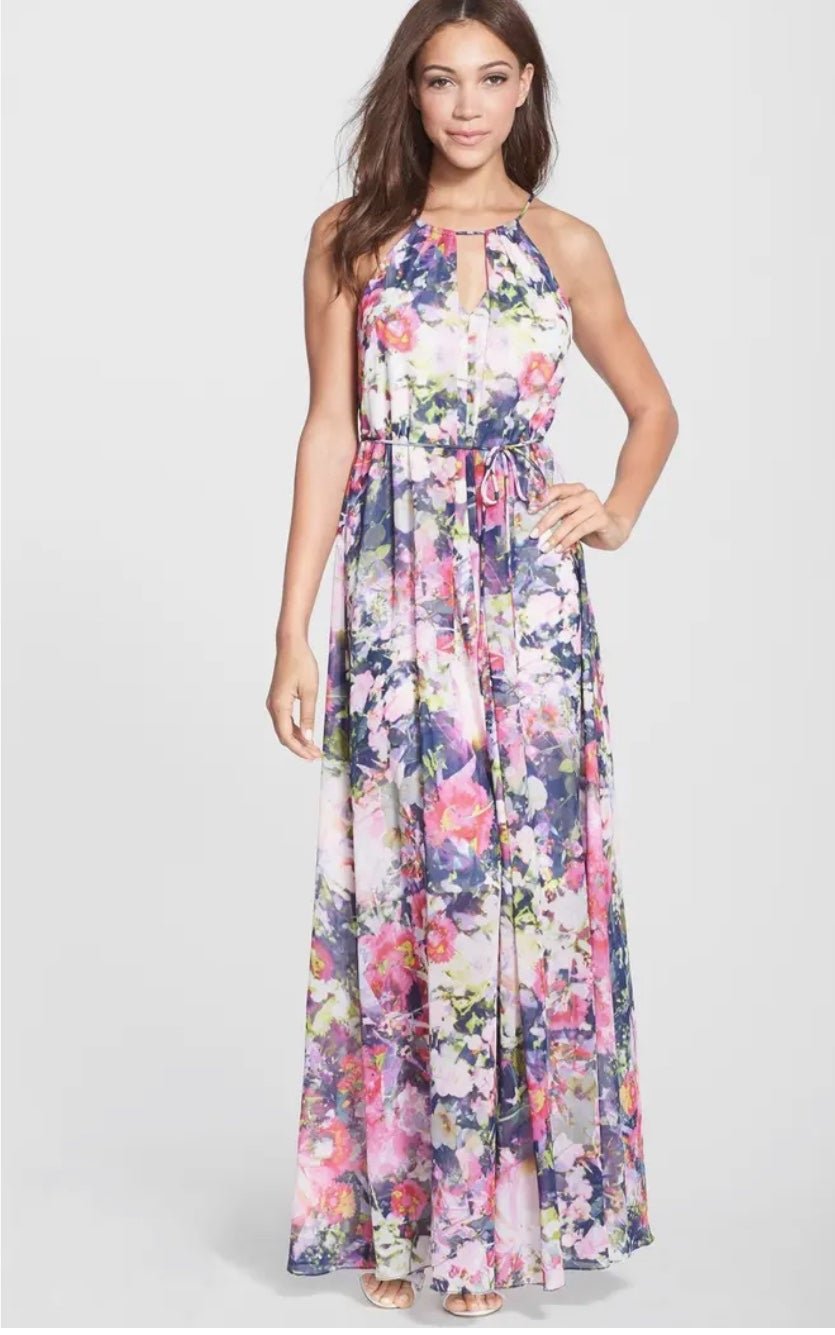 Floral Print Chiffon Keyhole Maxi Dress size 8