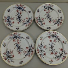 Set of 4 Antique English 1800s Chinoiserie Hand Painted Porcelain Plates