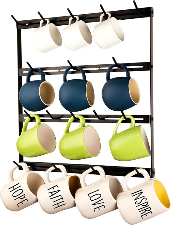 Decor Wall Mug Rack - Customizable Mug Rack for Wall, with Adjustable Hooks