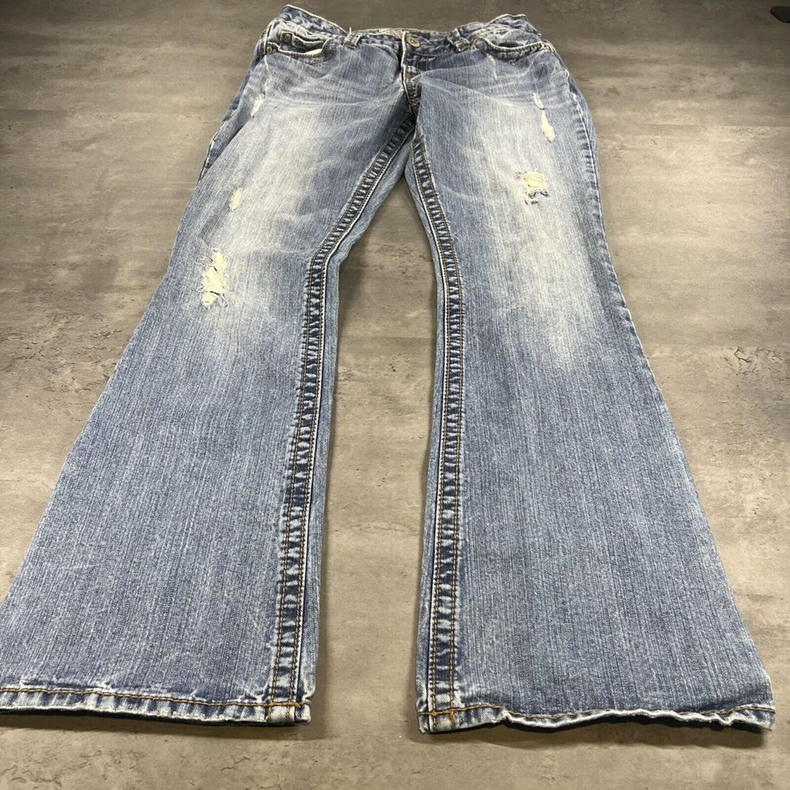 Aeropostale Jeans Womens 9/10 28x32 Blue Denim Flare Low Rise Denim Thrashed